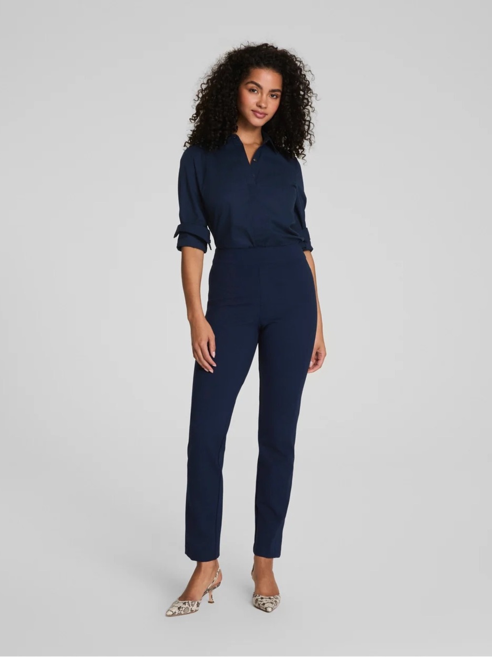 Spanx Super Smooth Ponte Slim Straight Pant in Timeless Navy Size ST, S Long